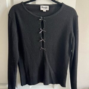 Rouje Black Crew Neck Sweater with Bow Accents